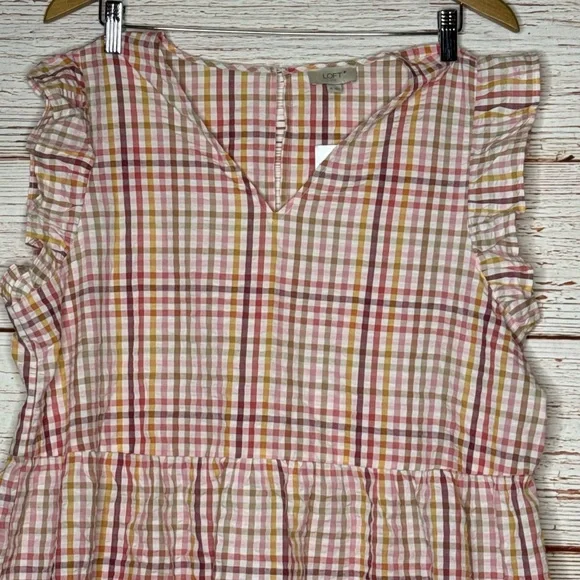 NWT Loft Outlet Multicolor Checked V-Neck Dress Sz XL - Picture 3 of 12